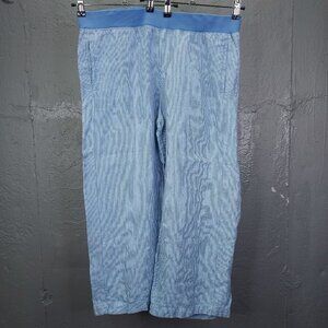 J Jill Love Linen Pants Women's L Blue Stripe Wide Leg Crop Pockets Pull-on 100%